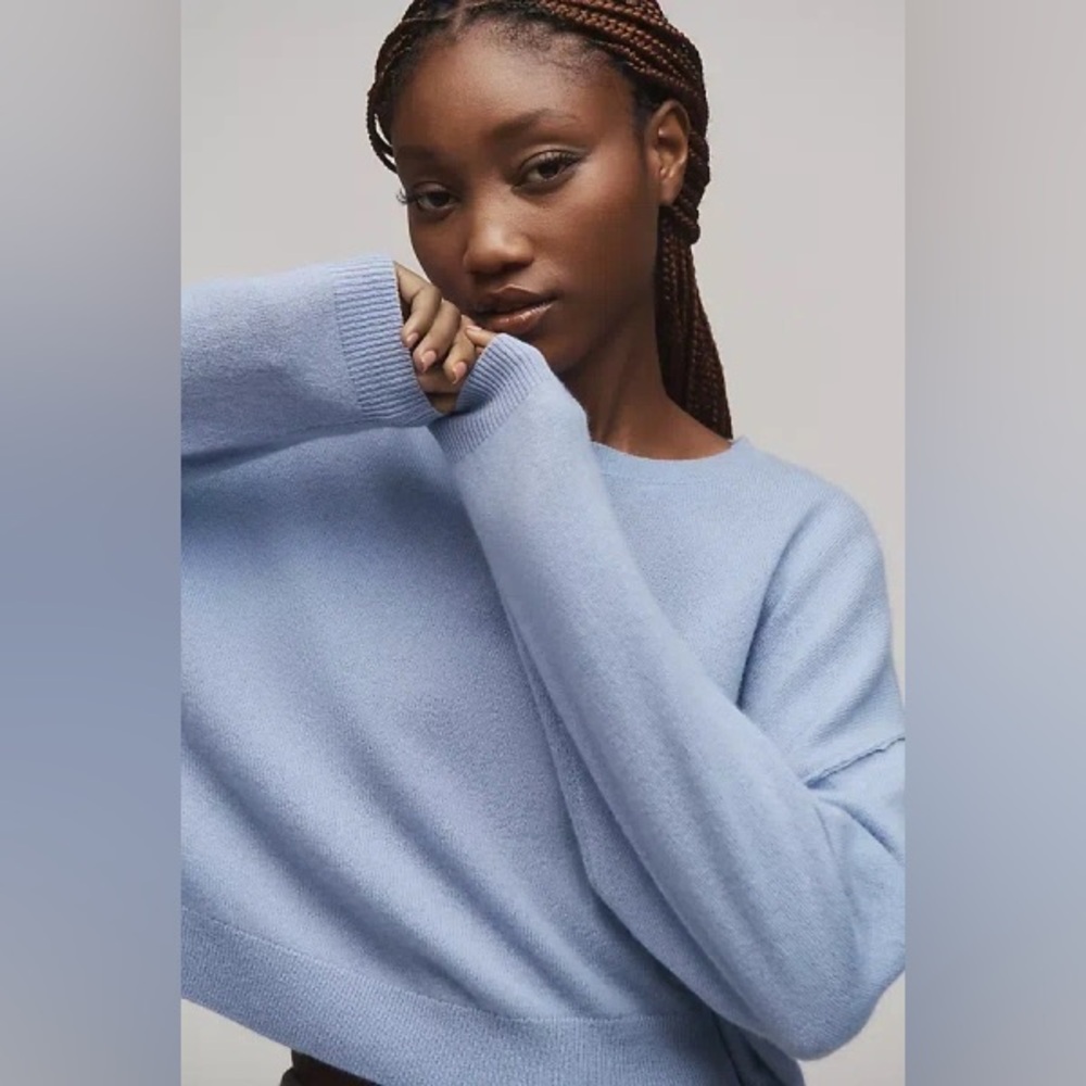 Pilcro Anthropologie Alani Cashmere Sweater Cropped Crew-neck In Blue, M